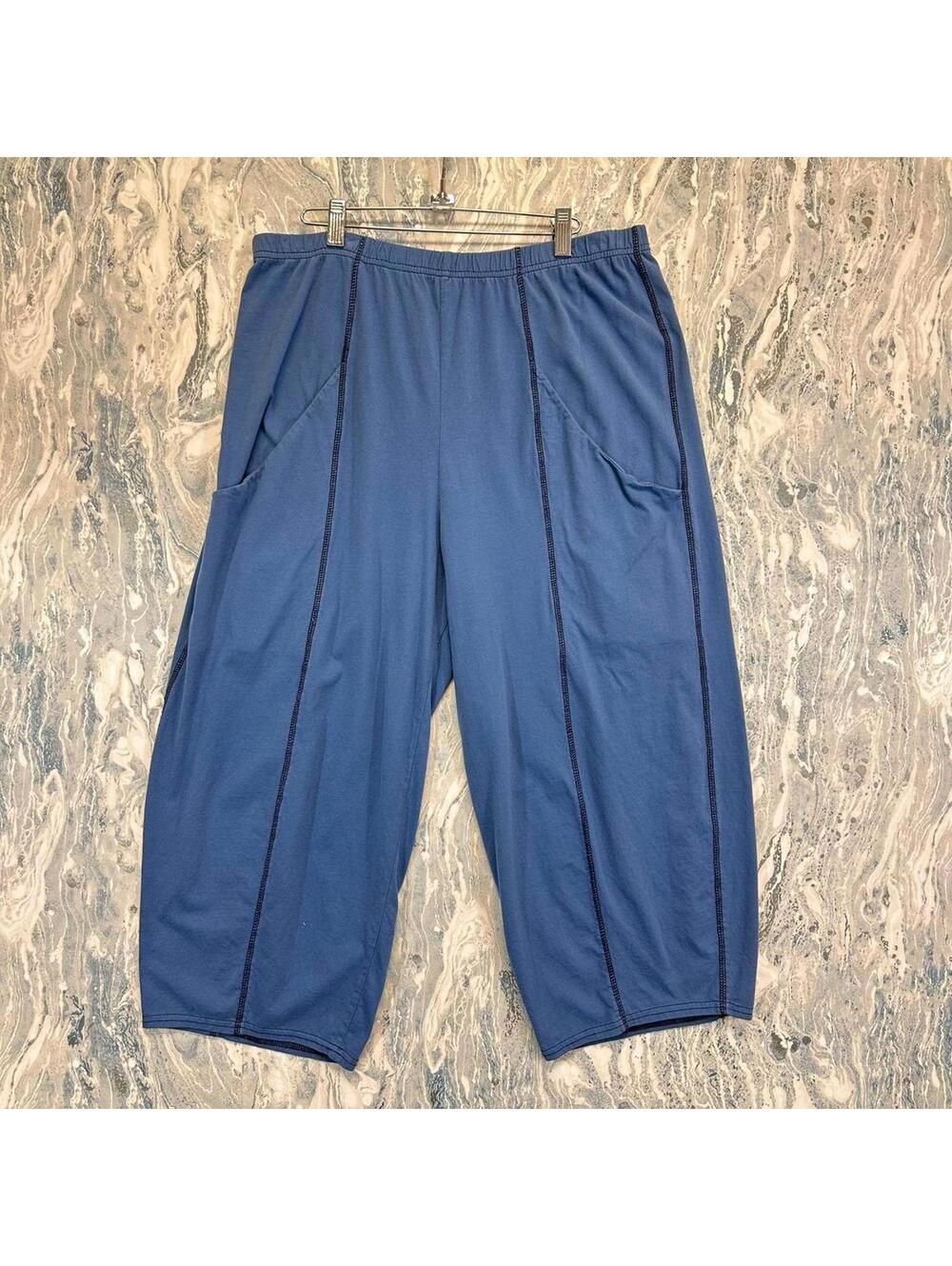 Boho Lagenlook Indie Blue Wide-Leg Sweatpants (L)